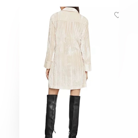 BCBG Maxazria Crushed Velvet Robe Wrap Dress long sleeve v neck almond pink L - Picture 2 of 13